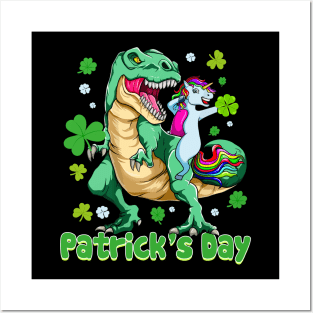 Unicorn Ridding Dinosaur Patrick's Day Posters and Art